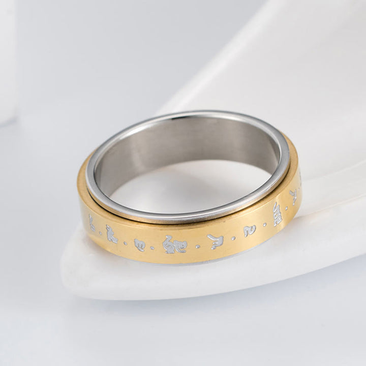Buddha Stones Tibetan Mantra Titanium Steel Balance Rotatable Ring - image 12
