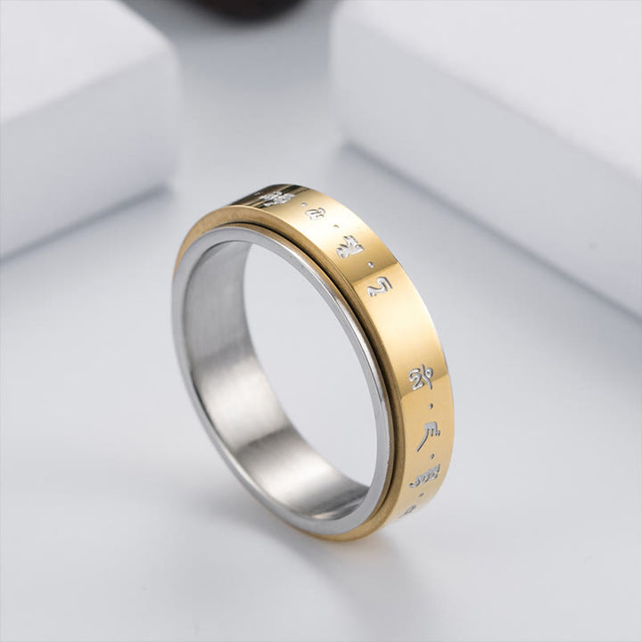 Buddha Stones Tibetan Mantra Titanium Steel Balance Rotatable Ring - image 11