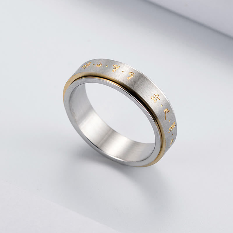 Buddha Stones Tibetan Mantra Titanium Steel Balance Rotatable Ring - image 5