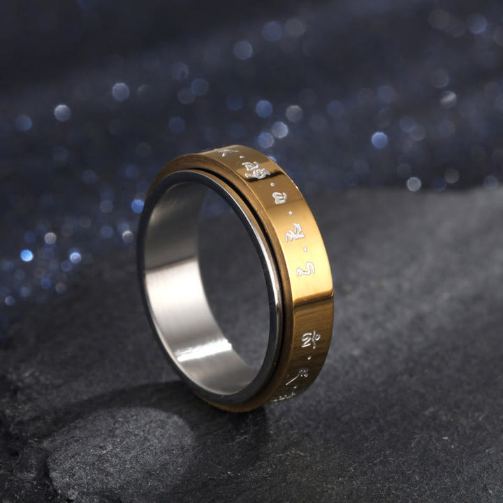 Buddha Stones Tibetan Mantra Titanium Steel Balance Rotatable Ring - Gold - US12 - image 9