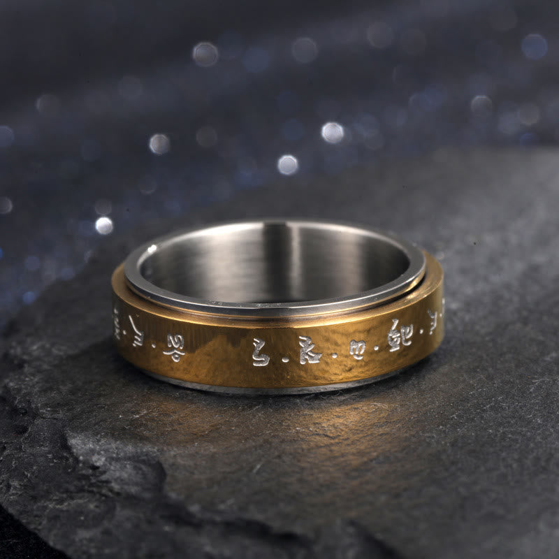 Buddha Stones Tibetan Mantra Titanium Steel Balance Rotatable Ring - image 10