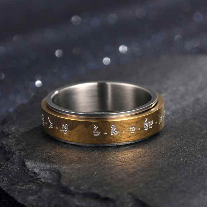 Buddha Stones Tibetan Mantra Titanium Steel Balance Rotatable Ring - image 10