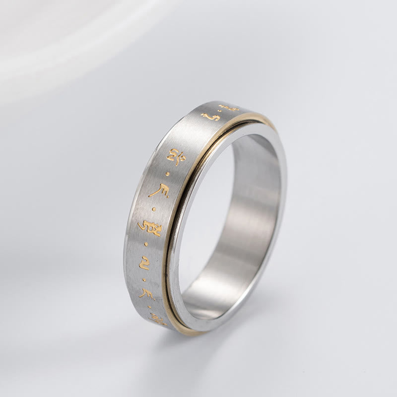 Buddha Stones Tibetan Mantra Titanium Steel Balance Rotatable Ring - image 4
