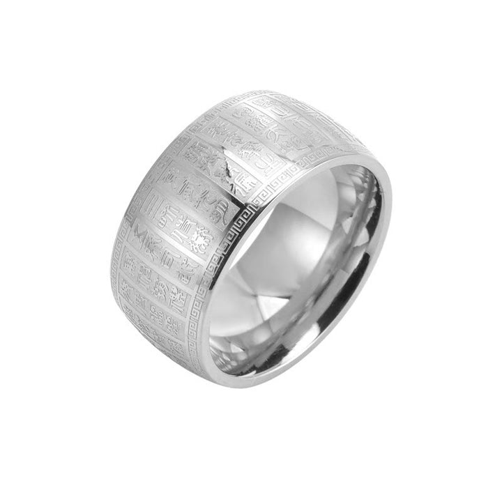 Buddha Stones Chinese Characters Engraved Pattern Titanium Steel Balance Ring - Silver - US12 - image 6