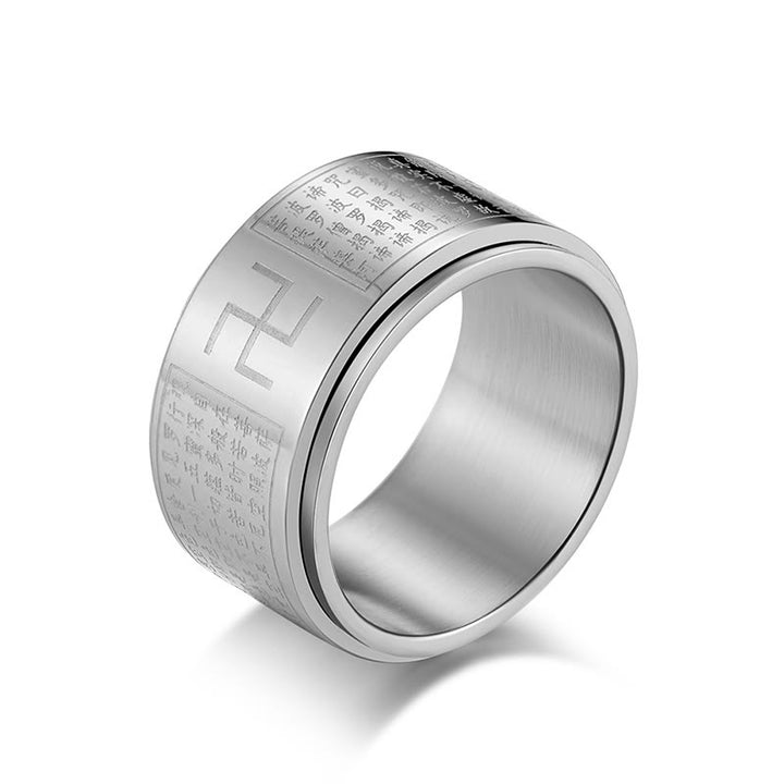 Buddha Stones Heart Sutra Swastika Titanium Steel Luck Rotatable Ring - image 11
