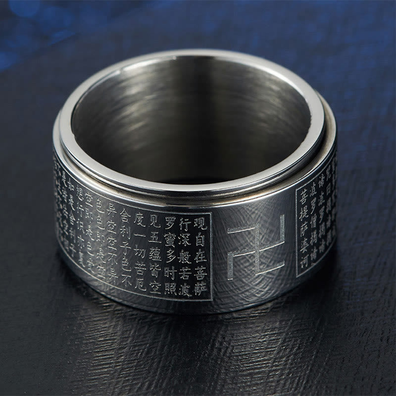 Buddha Stones Heart Sutra Swastika Titanium Steel Luck Rotatable Ring - image 10