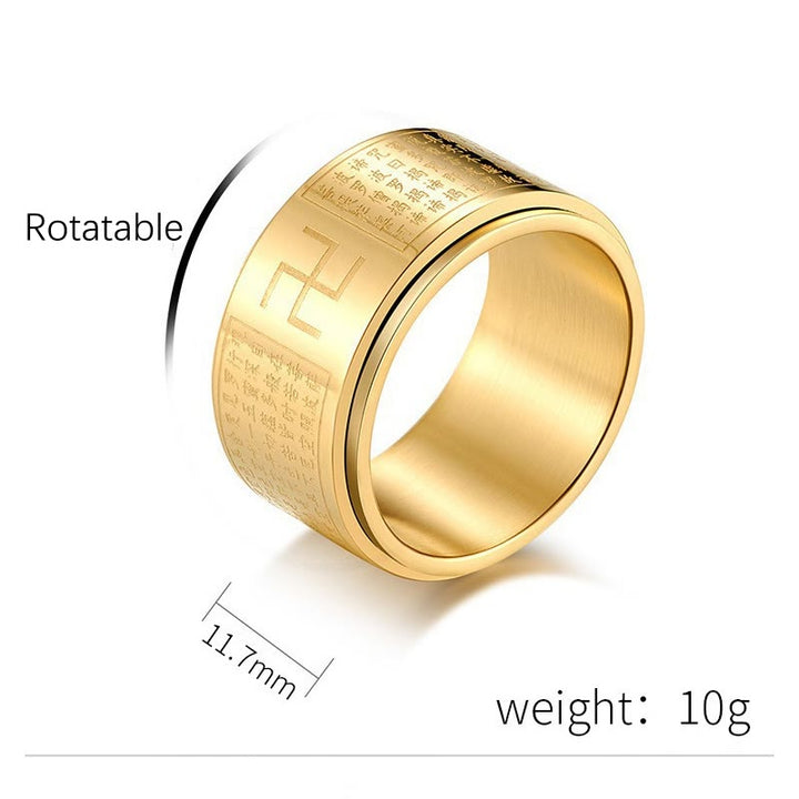 Buddha Stones Heart Sutra Swastika Titanium Steel Luck Rotatable Ring - image 4