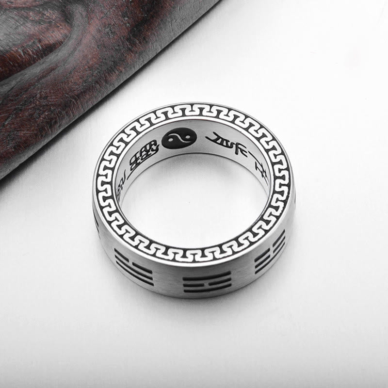 Buddha Stones Bagua Yin Yang Taoist Nine-Character Mantra Titanium Steel Harmony Ring - image 10