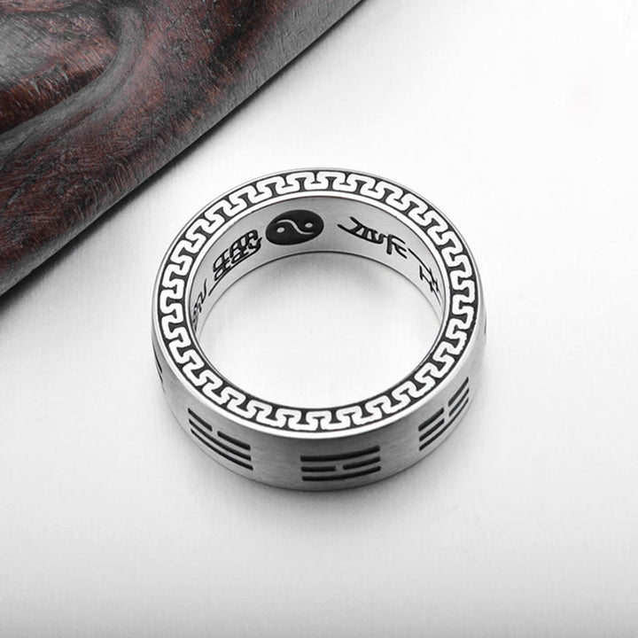 Buddha Stones Bagua Yin Yang Taoist Nine-Character Mantra Titanium Steel Harmony Ring - image 10