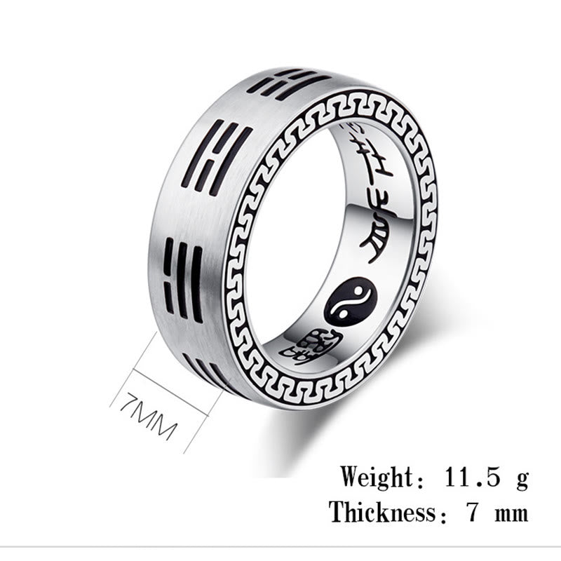Buddha Stones Bagua Yin Yang Taoist Nine-Character Mantra Titanium Steel Harmony Ring - image 11
