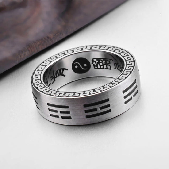 Buddha Stones Bagua Yin Yang Taoist Nine-Character Mantra Titanium Steel Harmony Ring - image 9