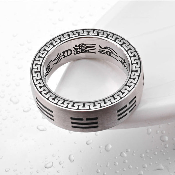 Buddha Stones Bagua Yin Yang Taoist Nine-Character Mantra Titanium Steel Harmony Ring - image 2