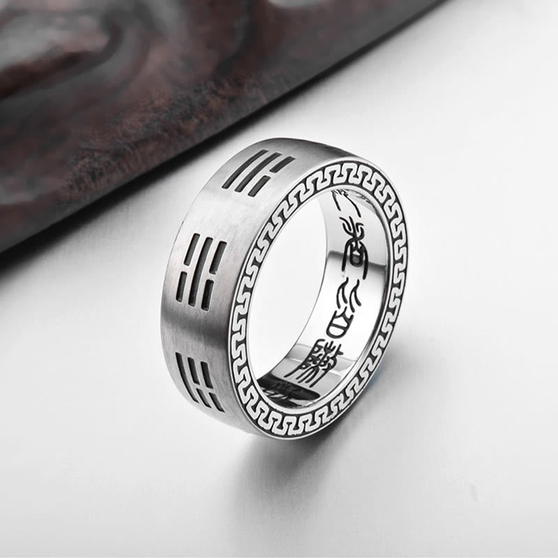 Buddha Stones Bagua Yin Yang Taoist Nine-Character Mantra Titanium Steel Harmony Ring - image 3