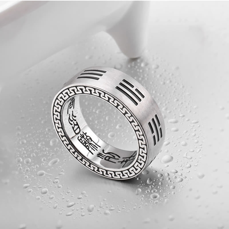 Buddha Stones Bagua Yin Yang Taoist Nine-Character Mantra Titanium Steel Harmony Ring - image 4