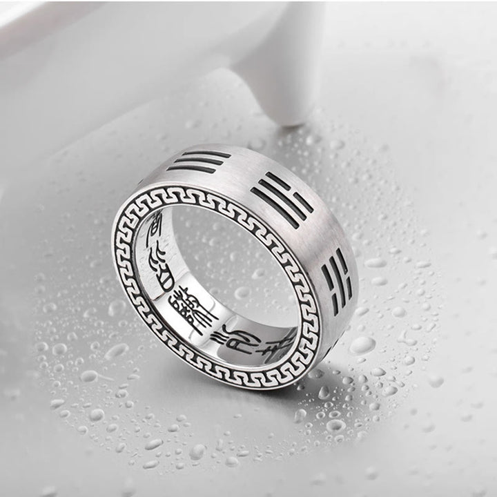 Buddha Stones Bagua Yin Yang Taoist Nine-Character Mantra Titanium Steel Harmony Ring - image 4