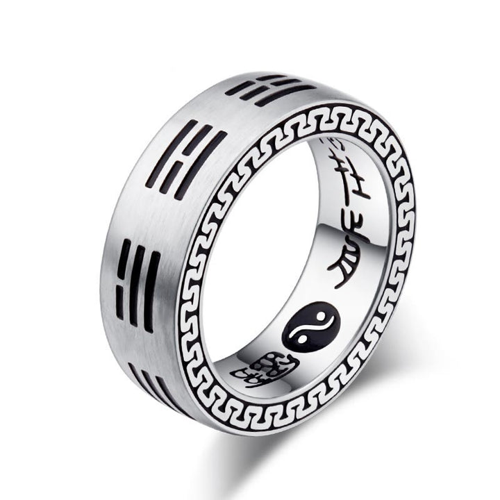 Buddha Stones Bagua Yin Yang Taoist Nine-Character Mantra Titanium Steel Harmony Ring - image 12