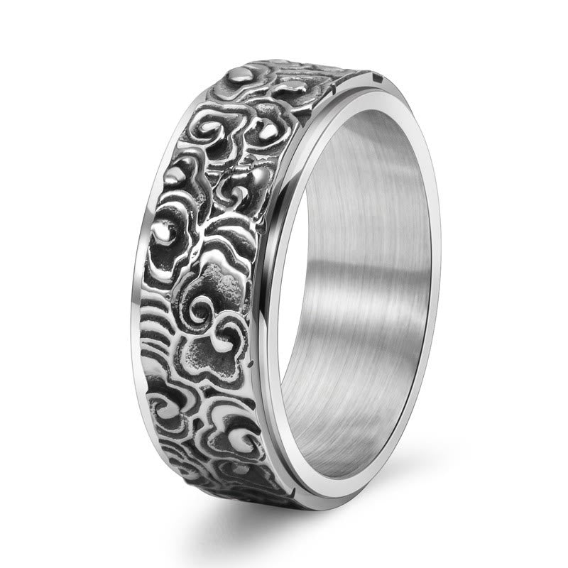 Buddha Stones Auspicious Clouds Pattern Carved Titanium Steel Balance Rotatable Ring - image 3