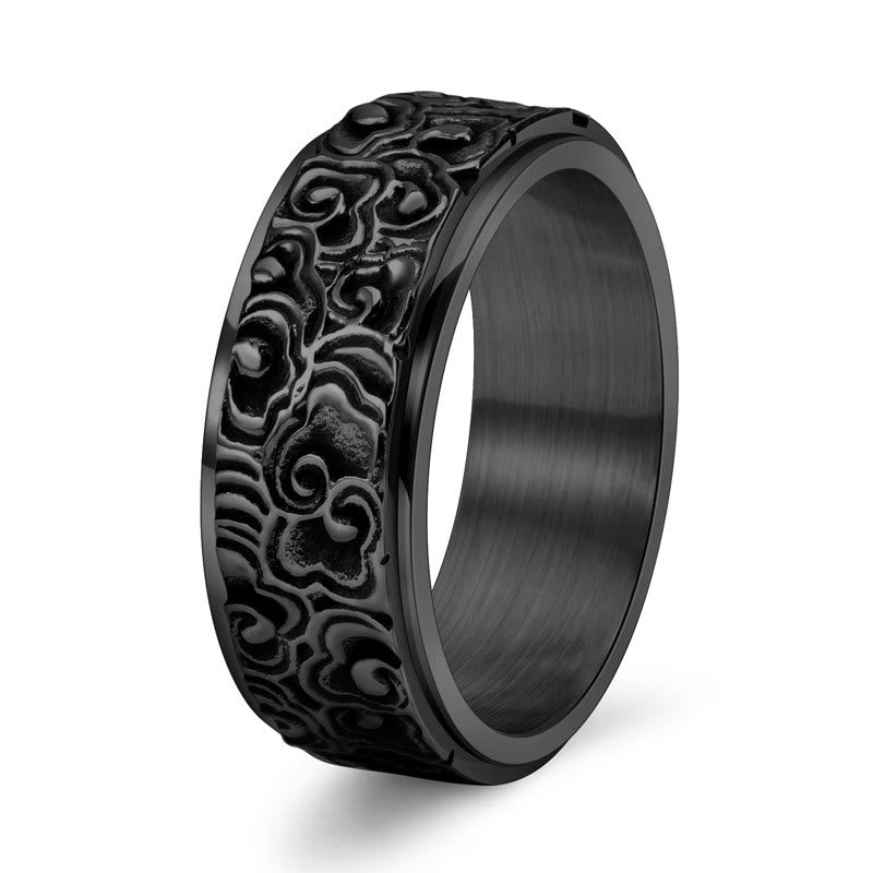 Buddha Stones Auspicious Clouds Pattern Carved Titanium Steel Balance Rotatable Ring - Black - US13 - image 8