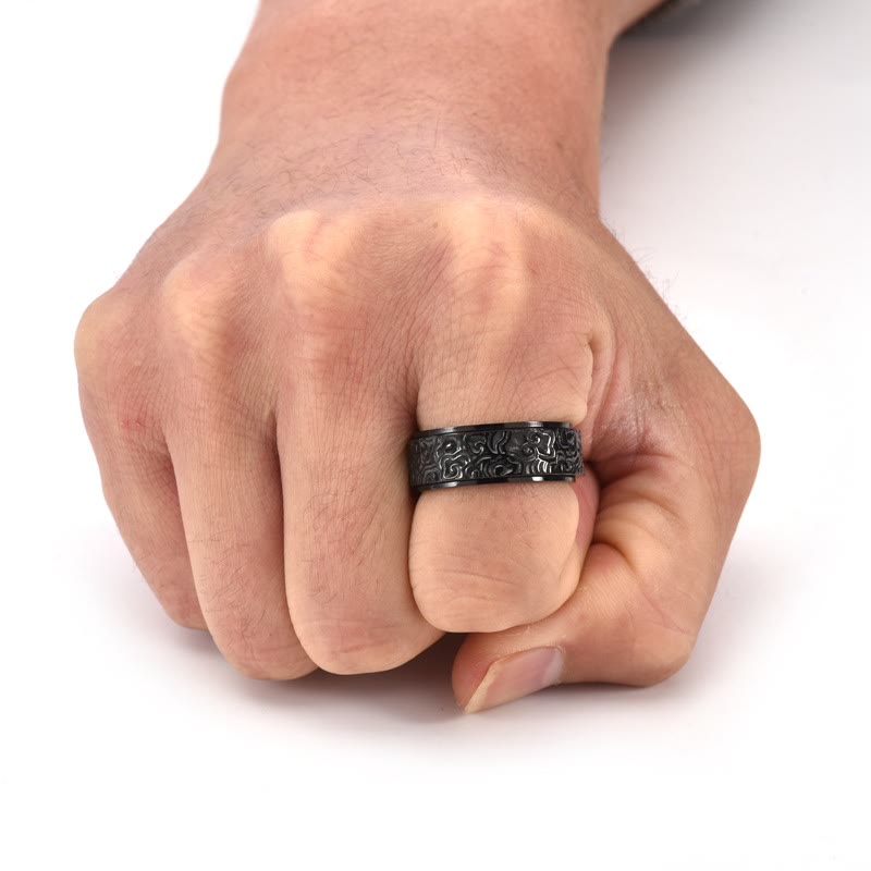 Buddha Stones Auspicious Clouds Pattern Carved Titanium Steel Balance Rotatable Ring - image 9