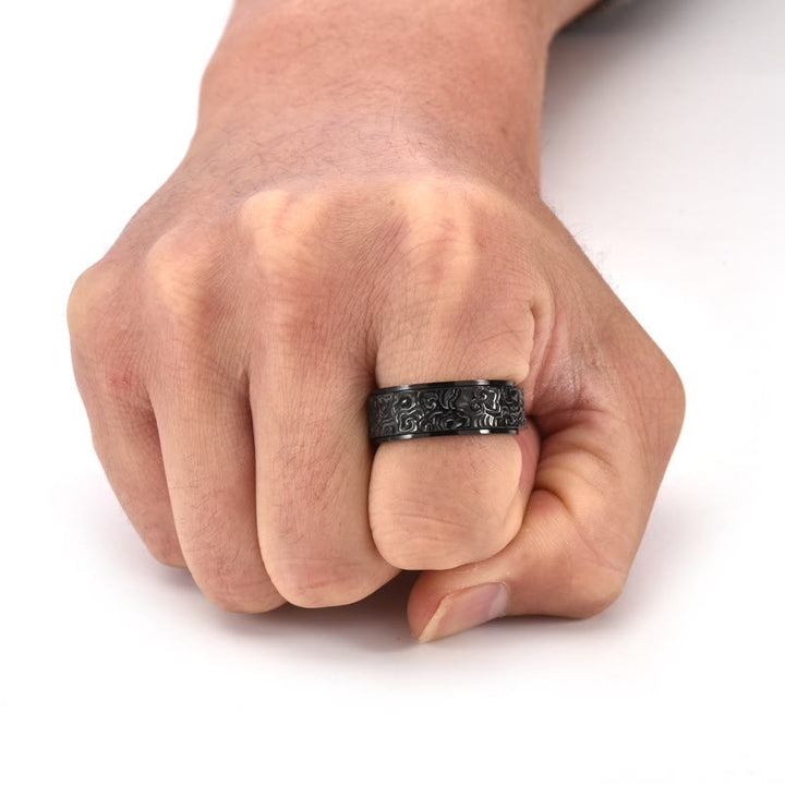 Buddha Stones Auspicious Clouds Pattern Carved Titanium Steel Balance Rotatable Ring - image 9