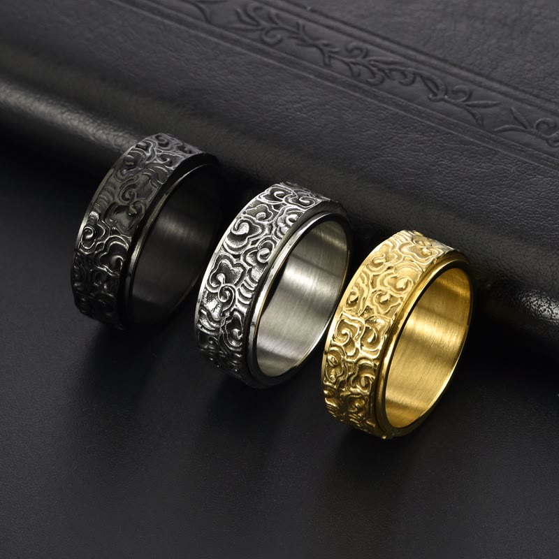 Buddha Stones Auspicious Clouds Pattern Carved Titanium Steel Balance Rotatable Ring - image 1