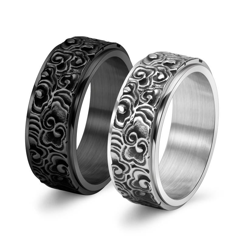 Buddha Stones Auspicious Clouds Pattern Carved Titanium Steel Balance Rotatable Ring - image 10