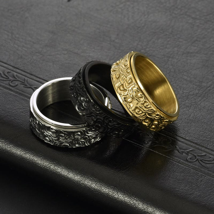 Buddha Stones Auspicious Clouds Pattern Carved Titanium Steel Balance Rotatable Ring - image 11