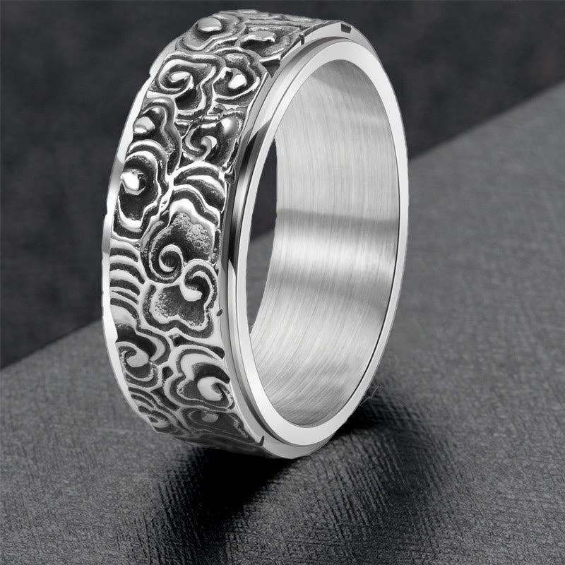 Buddha Stones Auspicious Clouds Pattern Carved Titanium Steel Balance Rotatable Ring - image 2