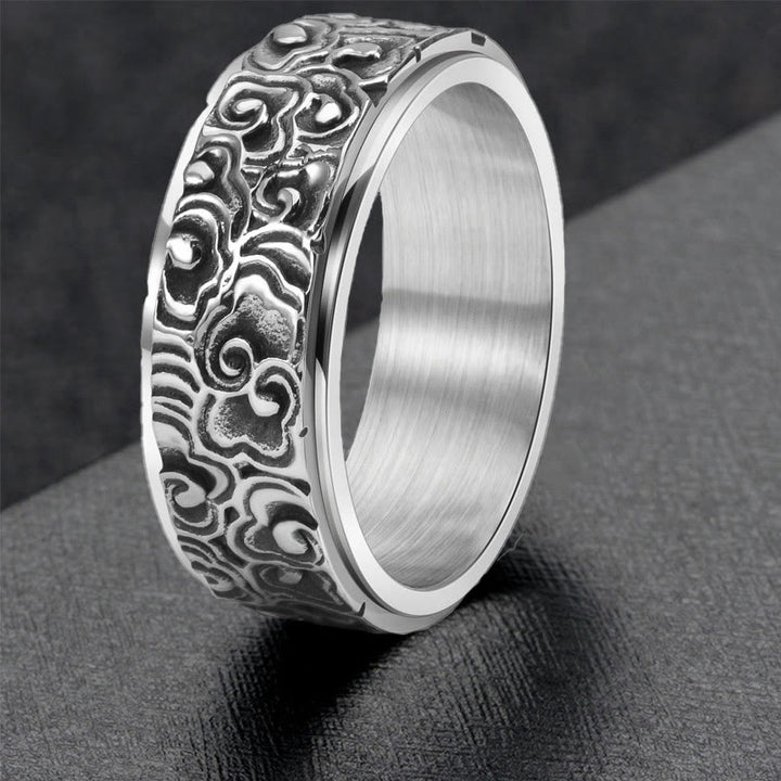 Buddha Stones Auspicious Clouds Pattern Carved Titanium Steel Balance Rotatable Ring - image 2