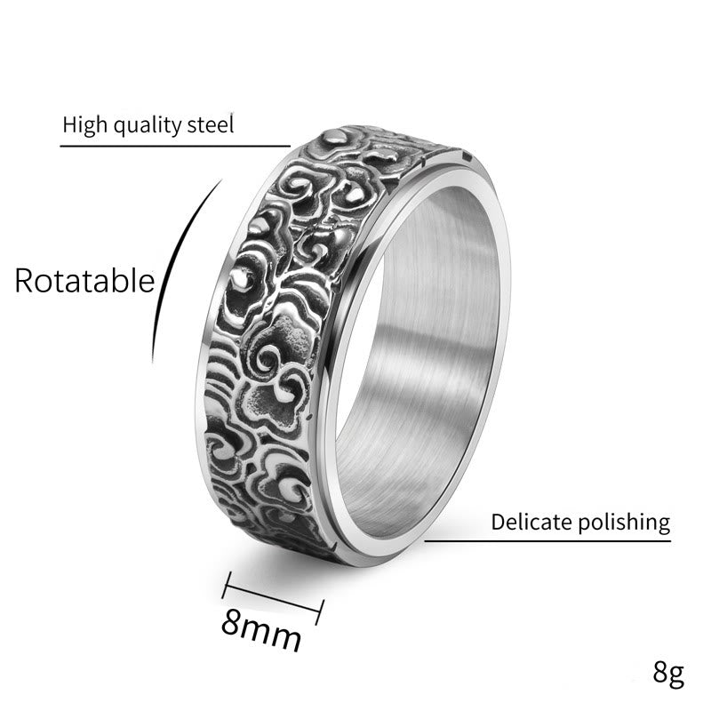Buddha Stones Auspicious Clouds Pattern Carved Titanium Steel Balance Rotatable Ring - image 4