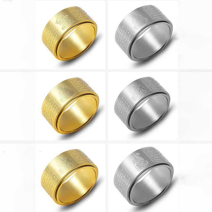 Buddha Stones Chinese Zodiac Natal Buddha Heart Sutra Carved Titanium Steel Calm Rotatable Ring - image 43