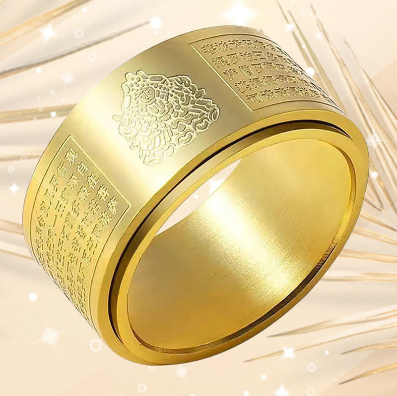 Buddha Stones Chinese Zodiac Natal Buddha Heart Sutra Carved Titanium Steel Calm Rotatable Ring - image 20