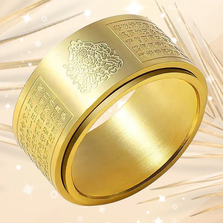 Buddha Stones Chinese Zodiac Natal Buddha Heart Sutra Carved Titanium Steel Calm Rotatable Ring - image 20