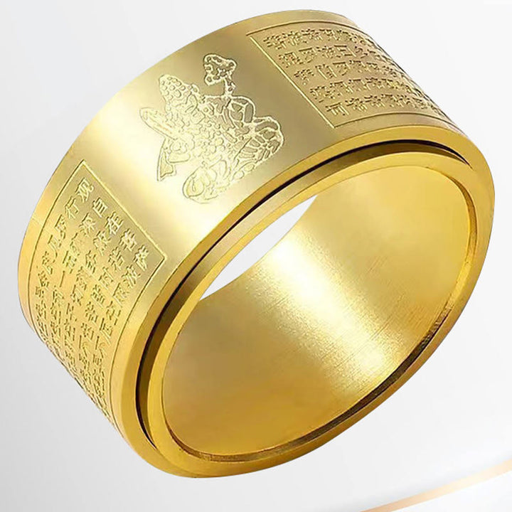 Buddha Stones Chinese Zodiac Natal Buddha Heart Sutra Carved Titanium Steel Calm Rotatable Ring - image 10