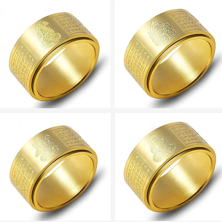 Buddha Stones Chinese Zodiac Natal Buddha Heart Sutra Carved Titanium Steel Calm Rotatable Ring - image 22