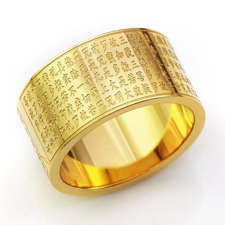 Buddha Stones Chinese Zodiac Natal Buddha Heart Sutra Carved Titanium Steel Calm Rotatable Ring - image 2