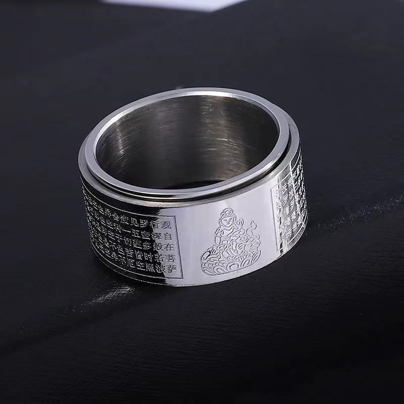 Buddha Stones Chinese Zodiac Natal Buddha Heart Sutra Carved Titanium Steel Calm Rotatable Ring - image 25