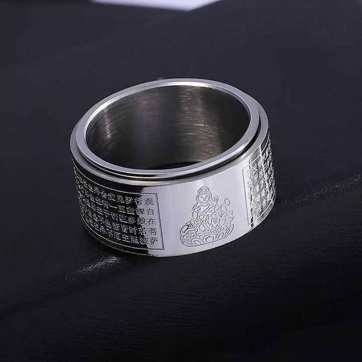Buddha Stones Chinese Zodiac Natal Buddha Heart Sutra Carved Titanium Steel Calm Rotatable Ring - image 25