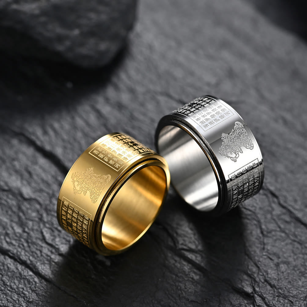 Buddha Stones Chinese Zodiac Natal Buddha Heart Sutra Carved Titanium Steel Calm Rotatable Ring - image 31