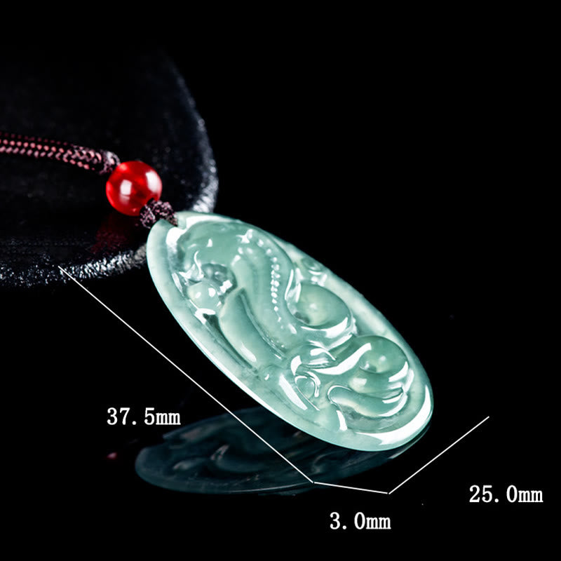 Buddha Stones Natural Jade Oval Year Of The Snake Luck Necklace Pendant - image 7