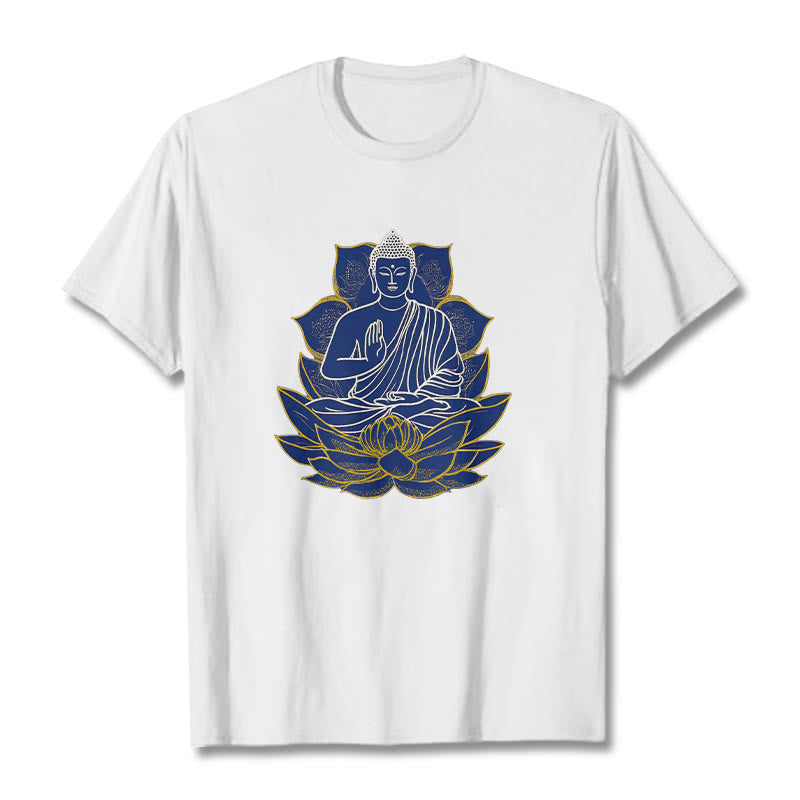 Buddha Stones Buddha Sitting On The Lotus Cotton Tee T-shirt - White - 2XL - image 0