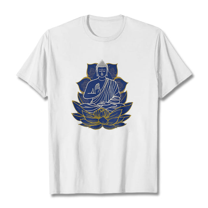 Buddha Stones Buddha Sitting On The Lotus Cotton Tee T-shirt - White - 2XL - image 0