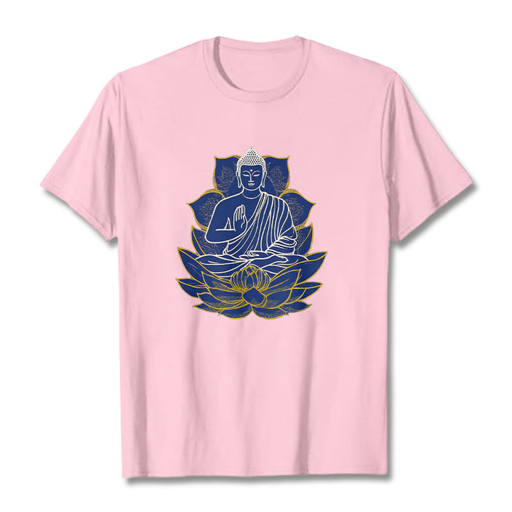 Buddha Stones Buddha Sitting On The Lotus Cotton Tee T-shirt - LightPink - 2XL - image 18