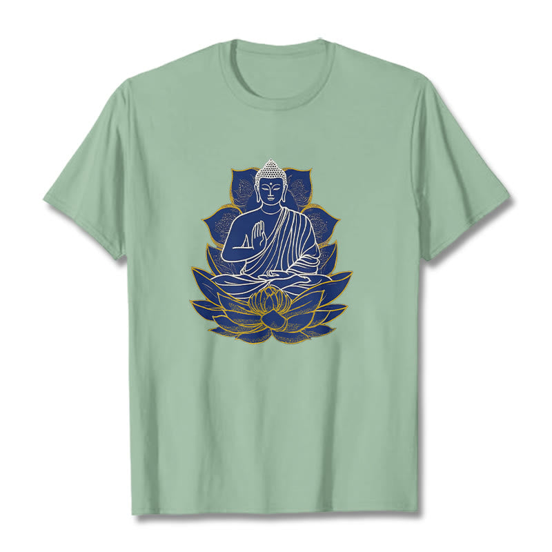 Buddha Stones Buddha Sitting On The Lotus Cotton Tee T-shirt - PaleGreen - 2XL - image 16