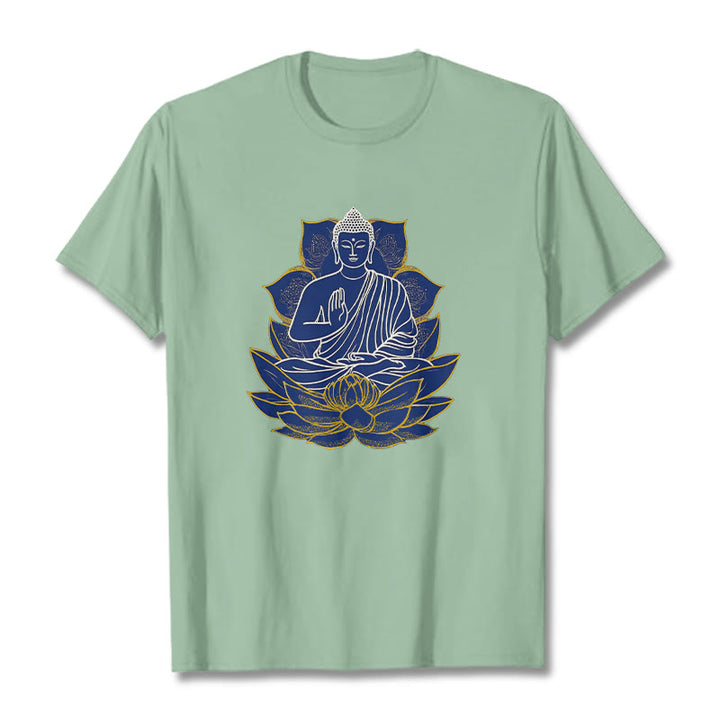 Buddha Stones Buddha Sitting On The Lotus Cotton Tee T-shirt - PaleGreen - 2XL - image 16