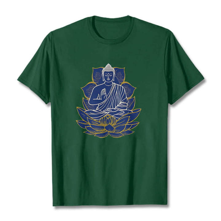 Buddha Stones Buddha Sitting On The Lotus Cotton Tee T-shirt - ForestGreen - 2XL - image 4