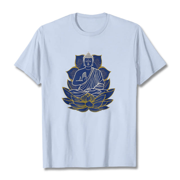 Buddha Stones Buddha Sitting On The Lotus Cotton Tee T-shirt - LightCyan - 2XL - image 15