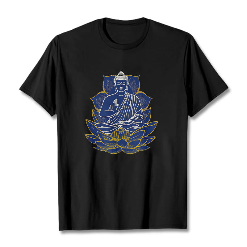 Buddha Stones Buddha Sitting On The Lotus Cotton Tee T-shirt - Black - 2XL - image 10