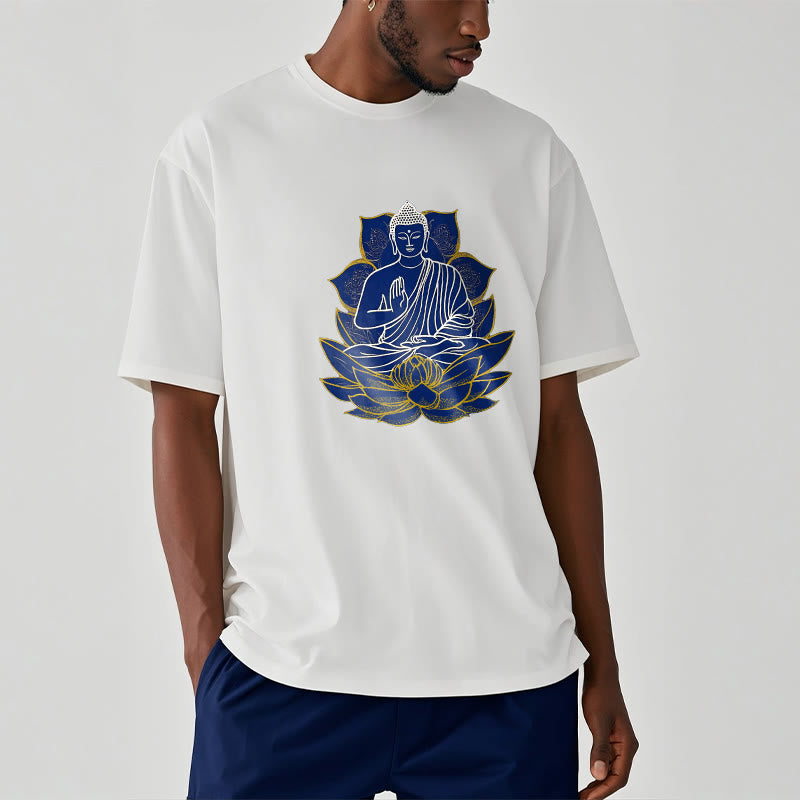 Buddha Stones Buddha Sitting On The Lotus Cotton Tee T-shirt - image 1