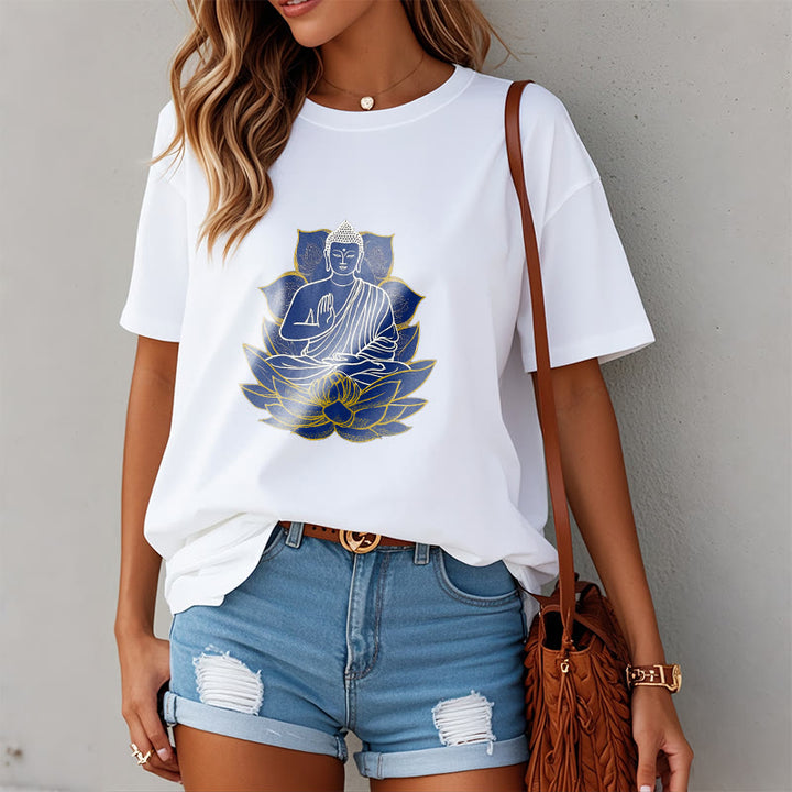 Buddha Stones Buddha Sitting On The Lotus Cotton Tee T-shirt - image 2